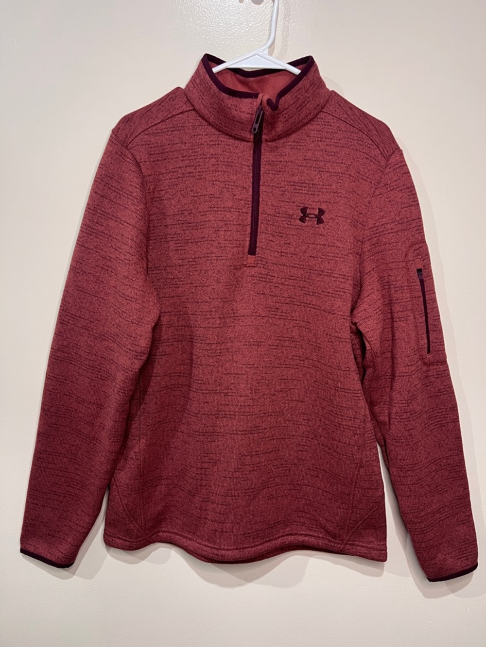 Under Armour Quarter Zip Pullover Mens Medium Red Fleece Athletic Top
